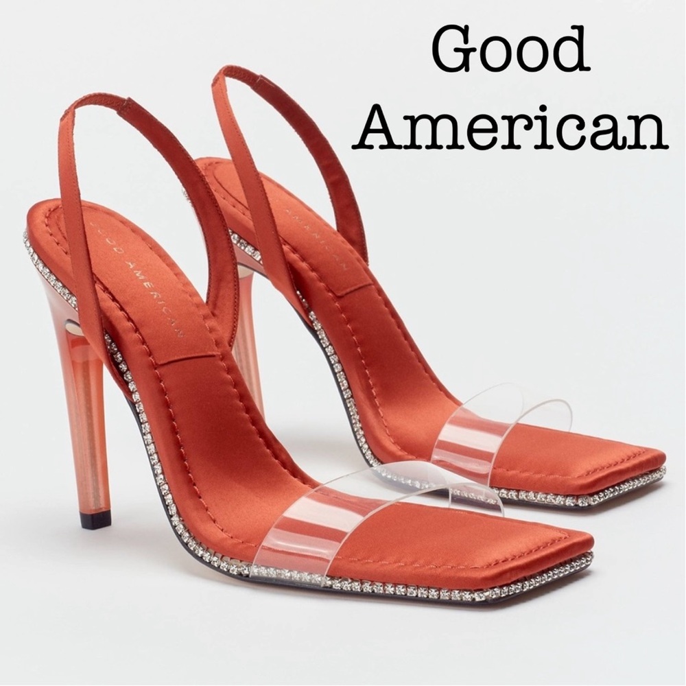 Good American Crystal Crush Orange Heels Size 7